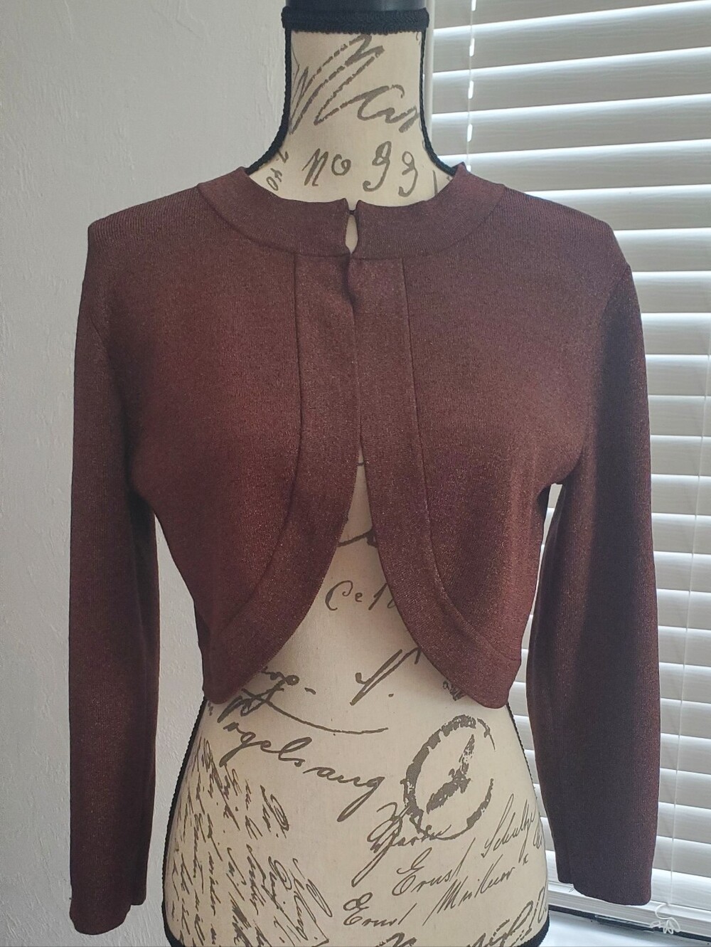 Michelle Antonelli Silk Crop Cardigan Open-Front Bolero Sparkle Bronze Lurex L